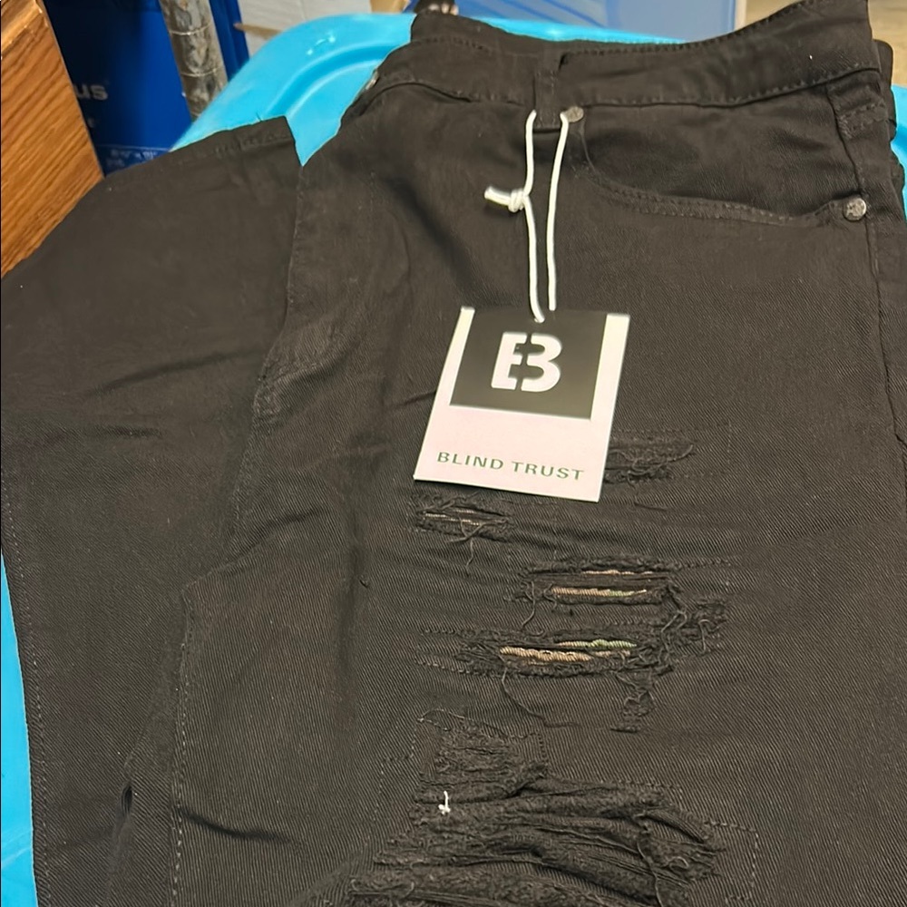 Blind Trust Men's Denim Black Jeans  Distressed Stretch Slim Fit Waist NWT